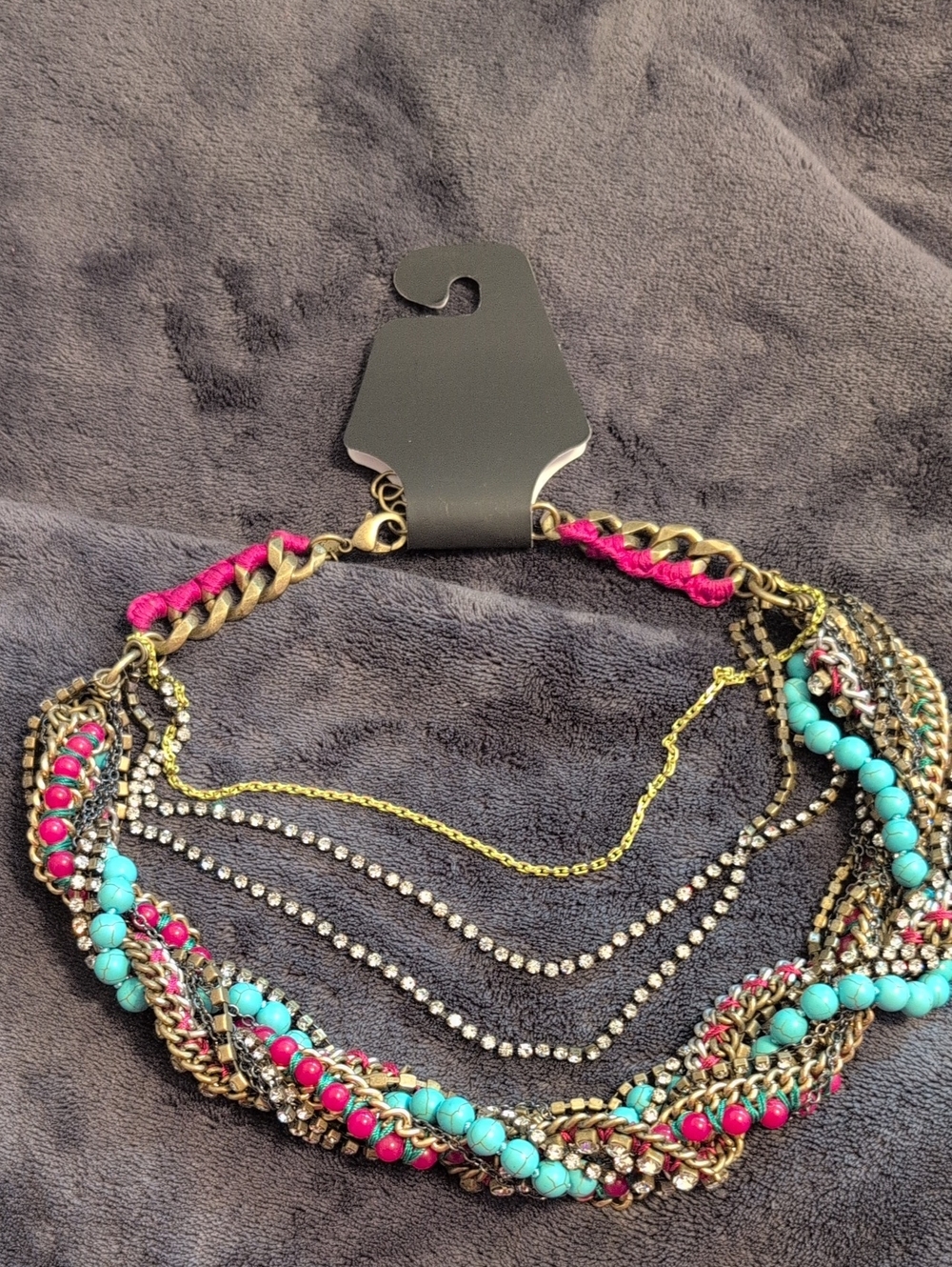 Multistrand Turquoise & Fuchsia Statement Necklace
